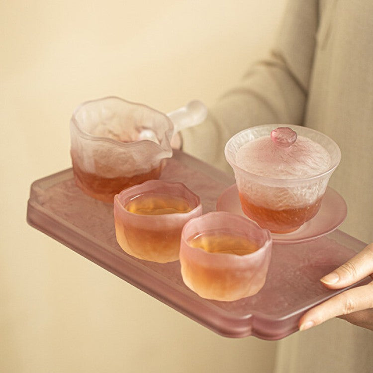 琉光璃彩雲湧上神三才蓋碗一壺兩杯附茶盤茶具